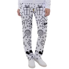 Set Cute Colorful Doodle Hand Drawing Women s Casual Pants by Pakemis