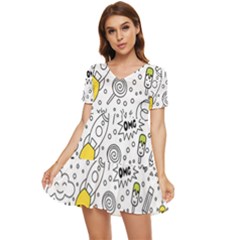 Set Cute Colorful Doodle Hand Drawing Tiered Short Sleeve Babydoll Dress by Pakemis