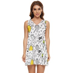 Set Cute Colorful Doodle Hand Drawing Tiered Sleeveless Mini Dress by Pakemis