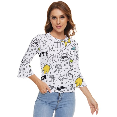 Set Cute Colorful Doodle Hand Drawing Bell Sleeve Top by Pakemis