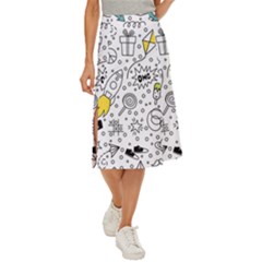 Set Cute Colorful Doodle Hand Drawing Midi Panel Skirt by Pakemis