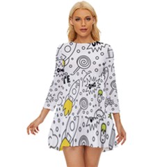 Set Cute Colorful Doodle Hand Drawing Long Sleeve Babydoll Dress by Pakemis