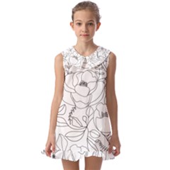 Contemporary Nature Seamless Pattern Kids  Pilgrim Collar Ruffle Hem Dress