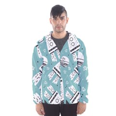 Cute Seamless Pattern With Rocket Planets Stars Men s Hooded Windbreaker by Pakemis