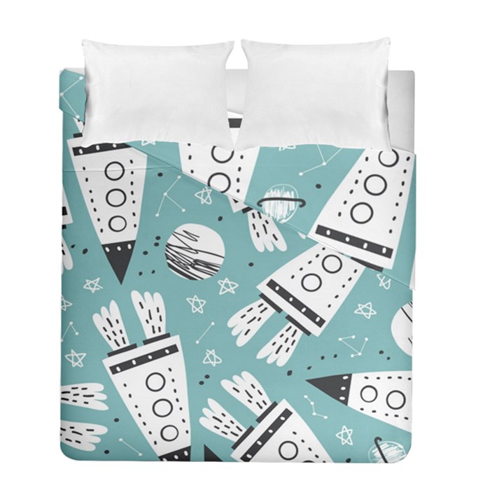 Cute Seamless Pattern With Rocket Planets Stars Duvet Cover Double Side (Full/ Double Size)