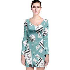 Cute Seamless Pattern With Rocket Planets Stars Long Sleeve Velvet Bodycon Dress