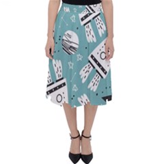 Cute Seamless Pattern With Rocket Planets Stars Classic Midi Skirt by Pakemis