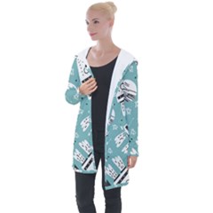 Cute Seamless Pattern With Rocket Planets Stars Longline Hooded Cardigan by Pakemis