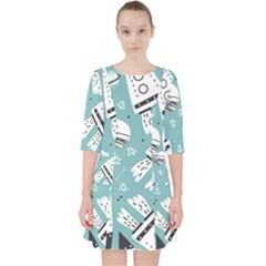 Cute Seamless Pattern With Rocket Planets Stars Quarter Sleeve Pocket Dress by Pakemis