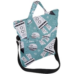 Cute Seamless Pattern With Rocket Planets Stars Fold Over Handle Tote Bag by Pakemis