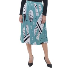 Cute Seamless Pattern With Rocket Planets Stars Classic Velour Midi Skirt  by Pakemis