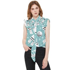 Cute Seamless Pattern With Rocket Planets Stars Frill Detail Shirt by Pakemis