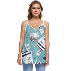 Cute Seamless Pattern With Rocket Planets Stars Casual Spaghetti Strap Chiffon Top by Pakemis