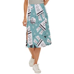 Cute Seamless Pattern With Rocket Planets Stars Midi Panel Skirt by Pakemis