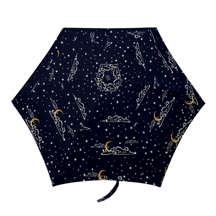 Hand Drawn Scratch Style Night Sky With Moon Cloud Space Among Stars Seamless Pattern Vector Design Mini Folding Umbrellas