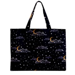 Hand Drawn Scratch Style Night Sky With Moon Cloud Space Among Stars Seamless Pattern Vector Design Zipper Mini Tote Bag by Pakemis