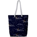 Hand Drawn Scratch Style Night Sky With Moon Cloud Space Among Stars Seamless Pattern Vector Design Full Print Rope Handle Tote (Small) View1