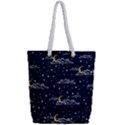 Hand Drawn Scratch Style Night Sky With Moon Cloud Space Among Stars Seamless Pattern Vector Design Full Print Rope Handle Tote (Small) View2