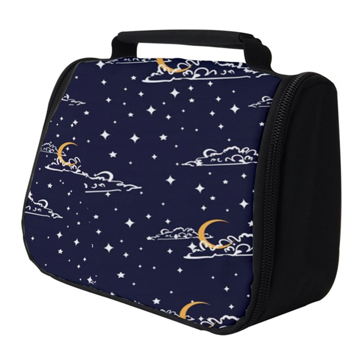 Hand Drawn Scratch Style Night Sky With Moon Cloud Space Among Stars Seamless Pattern Vector Design Full Print Travel Pouch (Small)