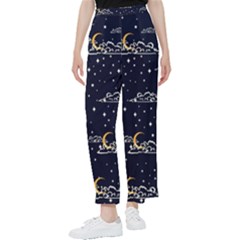 Hand Drawn Scratch Style Night Sky With Moon Cloud Space Among Stars Seamless Pattern Vector Design Women s Pants  by Pakemis