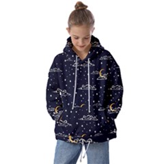 Hand Drawn Scratch Style Night Sky With Moon Cloud Space Among Stars Seamless Pattern Vector Design Kids  Oversized Hoodie