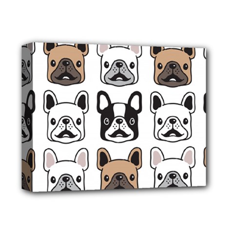 Dog French Bulldog Seamless Pattern Face Head Deluxe Canvas 14  X 11  (stretched) by Pakemis