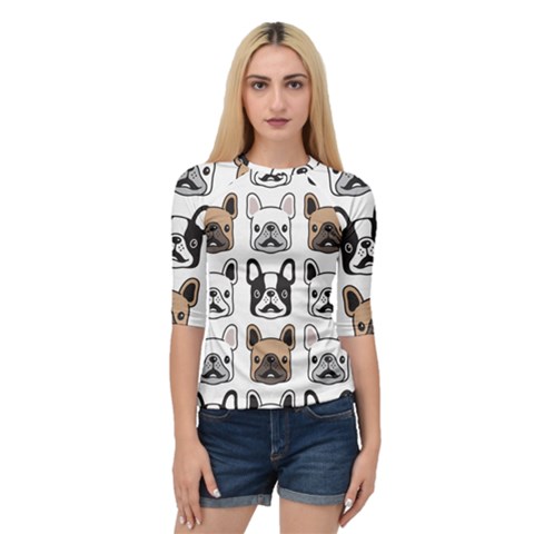 Dog French Bulldog Seamless Pattern Face Head Quarter Sleeve Raglan Tee by Pakemis