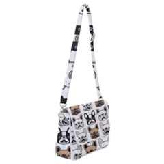 Dog French Bulldog Seamless Pattern Face Head Shoulder Bag With Back Zipper by Pakemis