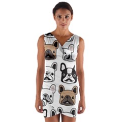 Dog French Bulldog Seamless Pattern Face Head Wrap Front Bodycon Dress by Pakemis