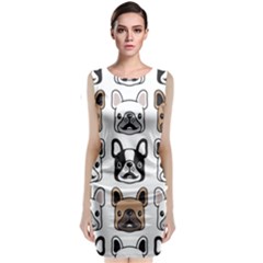 Dog French Bulldog Seamless Pattern Face Head Classic Sleeveless Midi Dress by Pakemis