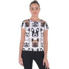 Dog French Bulldog Seamless Pattern Face Head Short Sleeve Sports Top  by Pakemis