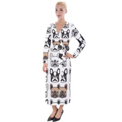 Dog French Bulldog Seamless Pattern Face Head Velvet Maxi Wrap Dress by Pakemis