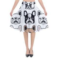 Dog French Bulldog Seamless Pattern Face Head Flared Midi Skirt by Pakemis