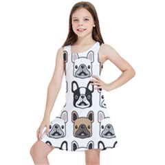 Dog French Bulldog Seamless Pattern Face Head Kids  Lightweight Sleeveless Dress by Pakemis