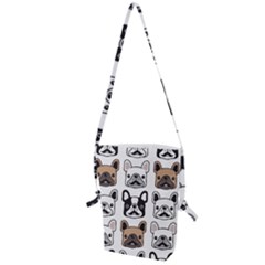 Dog French Bulldog Seamless Pattern Face Head Folding Shoulder Bag by Pakemis