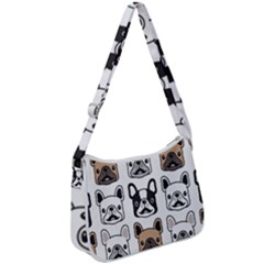 Dog French Bulldog Seamless Pattern Face Head Zip Up Shoulder Bag by Pakemis