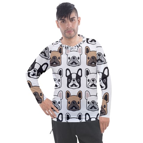 Dog French Bulldog Seamless Pattern Face Head Men s Pique Long Sleeve Tee by Pakemis