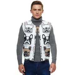 Dog French Bulldog Seamless Pattern Face Head Men s Short Button Up Puffer Vest	