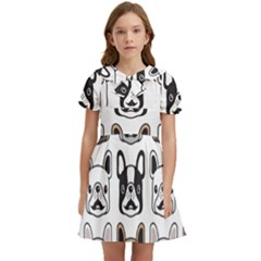 Dog French Bulldog Seamless Pattern Face Head Kids  Bow Tie Puff Sleeve Dress by Pakemis