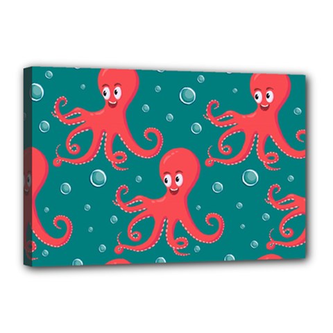 Cute Smiling Red Octopus Swimming Underwater Canvas 18  X 12  (stretched)