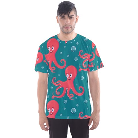 Cute Smiling Red Octopus Swimming Underwater Men s Sport Mesh Tee by Pakemis