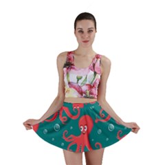 Cute Smiling Red Octopus Swimming Underwater Mini Skirt by Pakemis