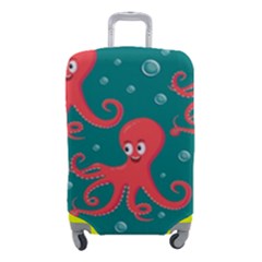 Cute Smiling Red Octopus Swimming Underwater Luggage Cover (small) by Pakemis