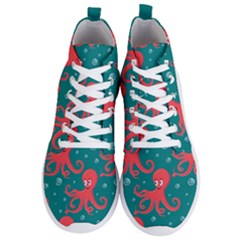 Cute Smiling Red Octopus Swimming Underwater Men s Lightweight High Top Sneakers by Pakemis