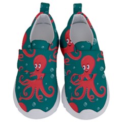 Cute Smiling Red Octopus Swimming Underwater Kids  Velcro No Lace Shoes by Pakemis