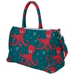 Cute Smiling Red Octopus Swimming Underwater Duffel Travel Bag by Pakemis