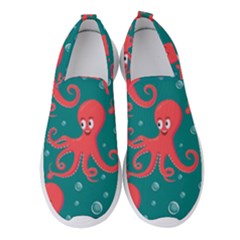 Cute Smiling Red Octopus Swimming Underwater Women s Slip On Sneakers by Pakemis