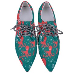 Cute Smiling Red Octopus Swimming Underwater Pointed Oxford Shoes by Pakemis