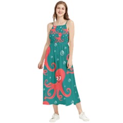 Cute Smiling Red Octopus Swimming Underwater Boho Sleeveless Summer Dress by Pakemis