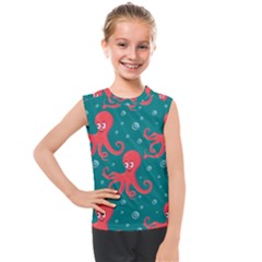 Cute Smiling Red Octopus Swimming Underwater Kids  Mesh Tank Top